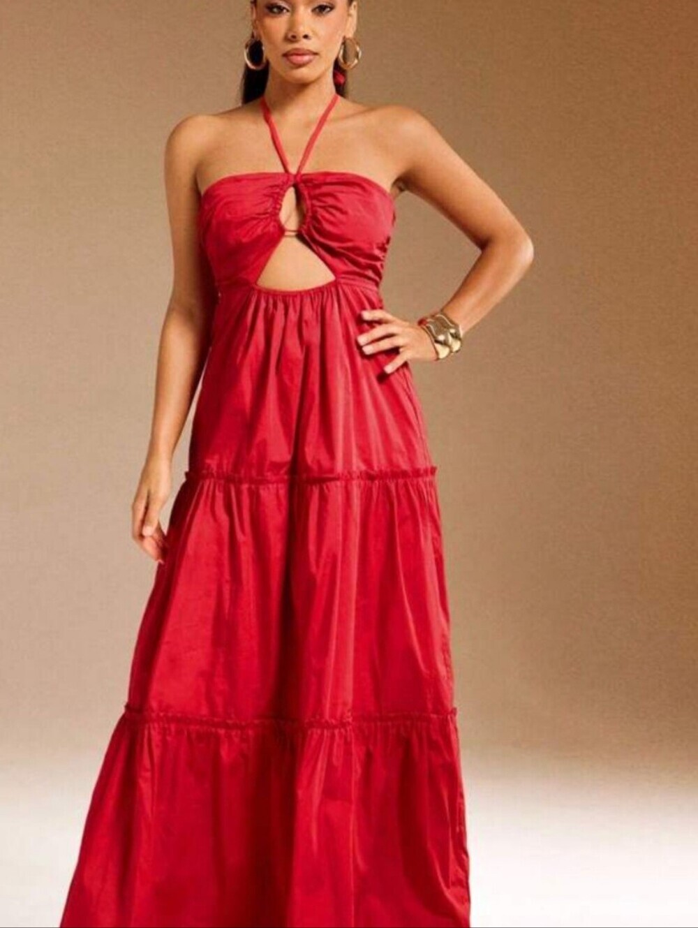 Sleeveless Red Maxi Dress with Twist Bodice